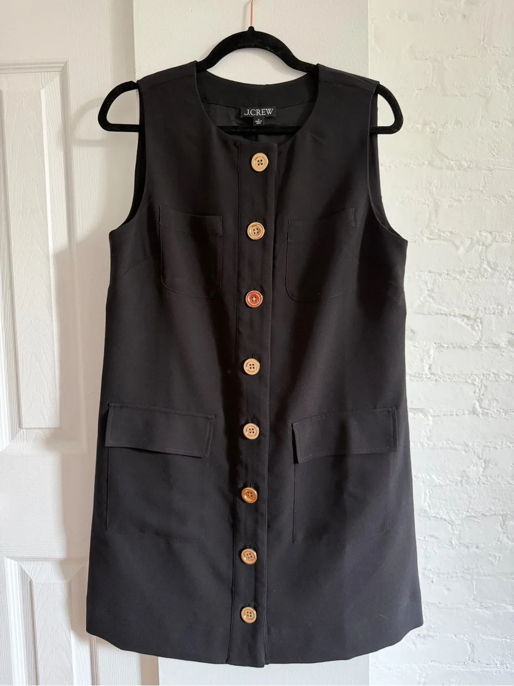 J.Crew black button-front shift dress